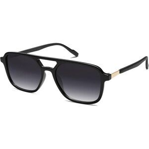Sojos Women Mens Black Trendy Rectangle Retro Aviator Shades Sunglasses